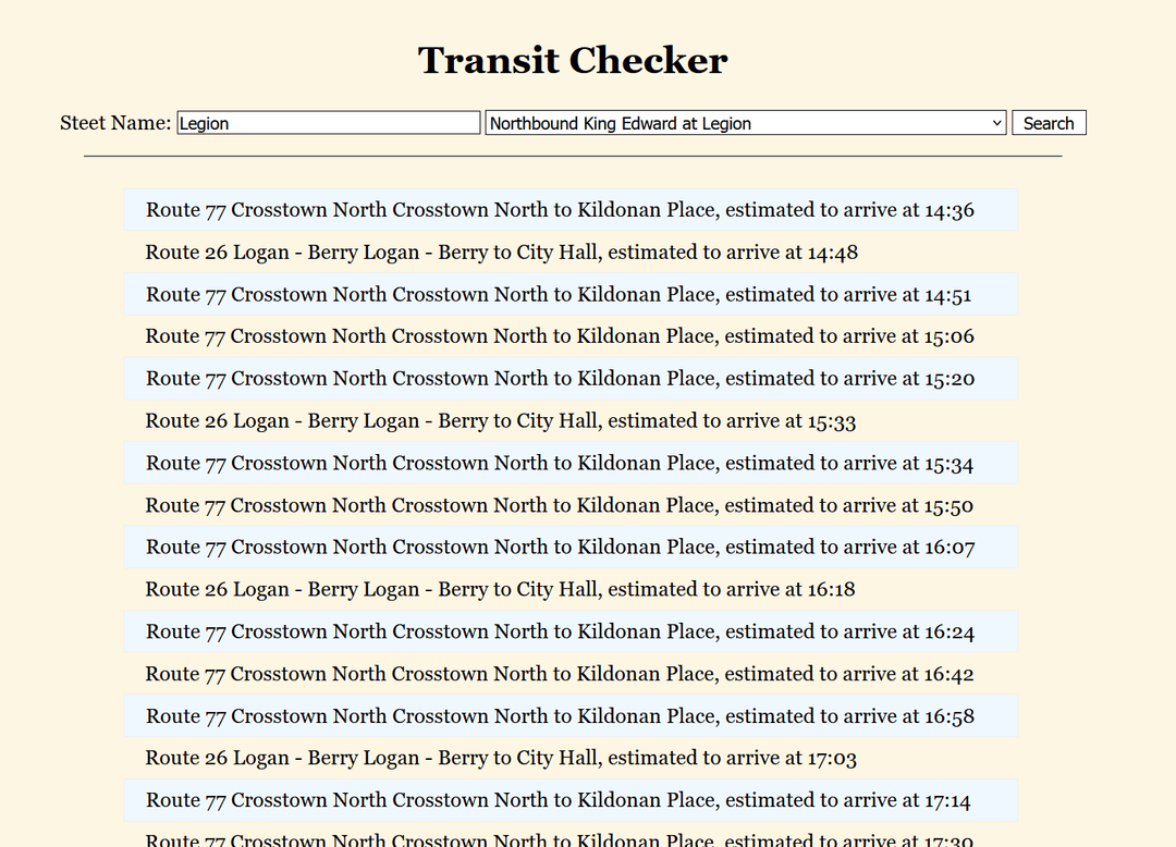 Winnipeg Transit Checker